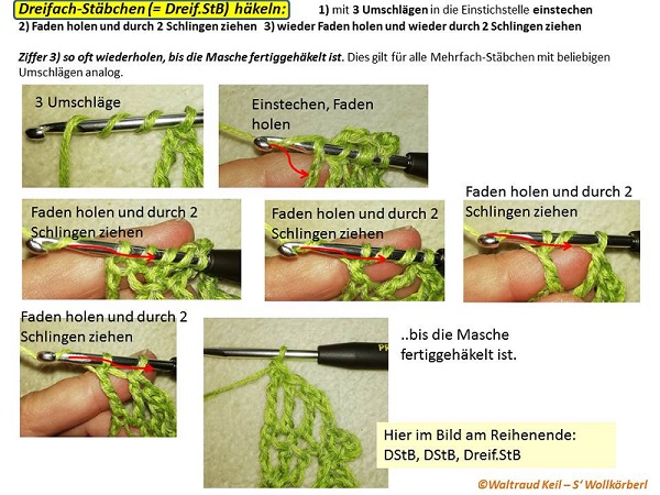 Dreifach-Stäbchen häkeln